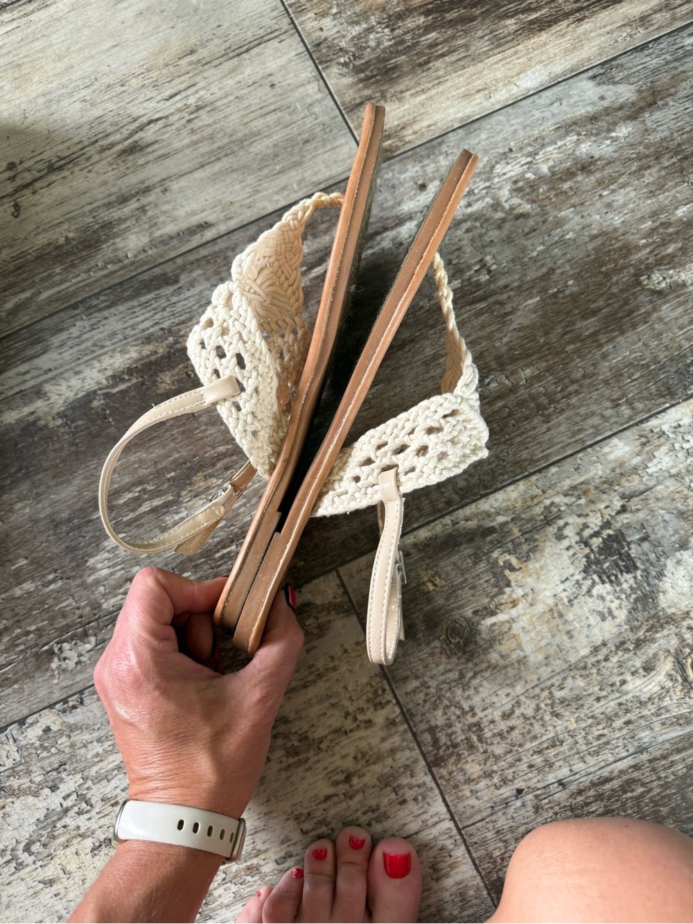 2 for $15 sale: David’s ivory/ cream knit crochet macramé Sandals (8/9) - Picture 4 of 5